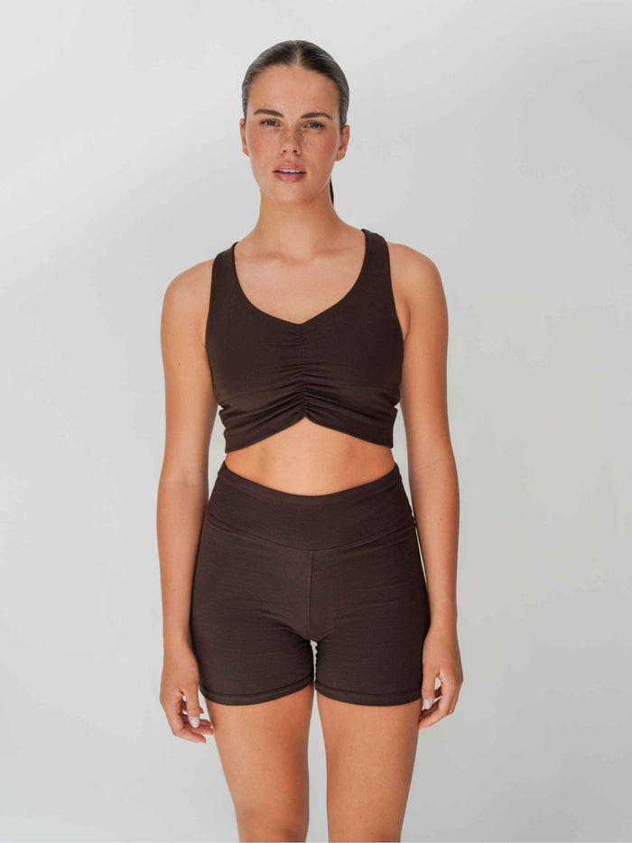 Biologisch Katoenen Sportbeha Geplooid - Donker bruin